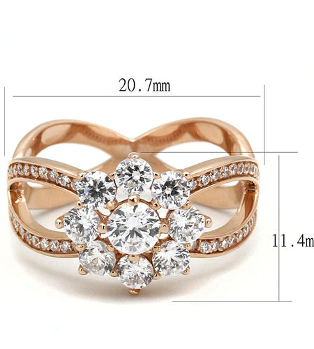 TS586 - Rose Gold 925 Sterling Silver Ring with AAA Grade CZ  in Clear